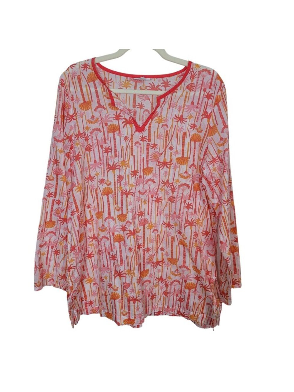 J. Jill Orange & Pink Palm Tree Lightweight Cotton Tunic Top Blouse Cover Up Lg